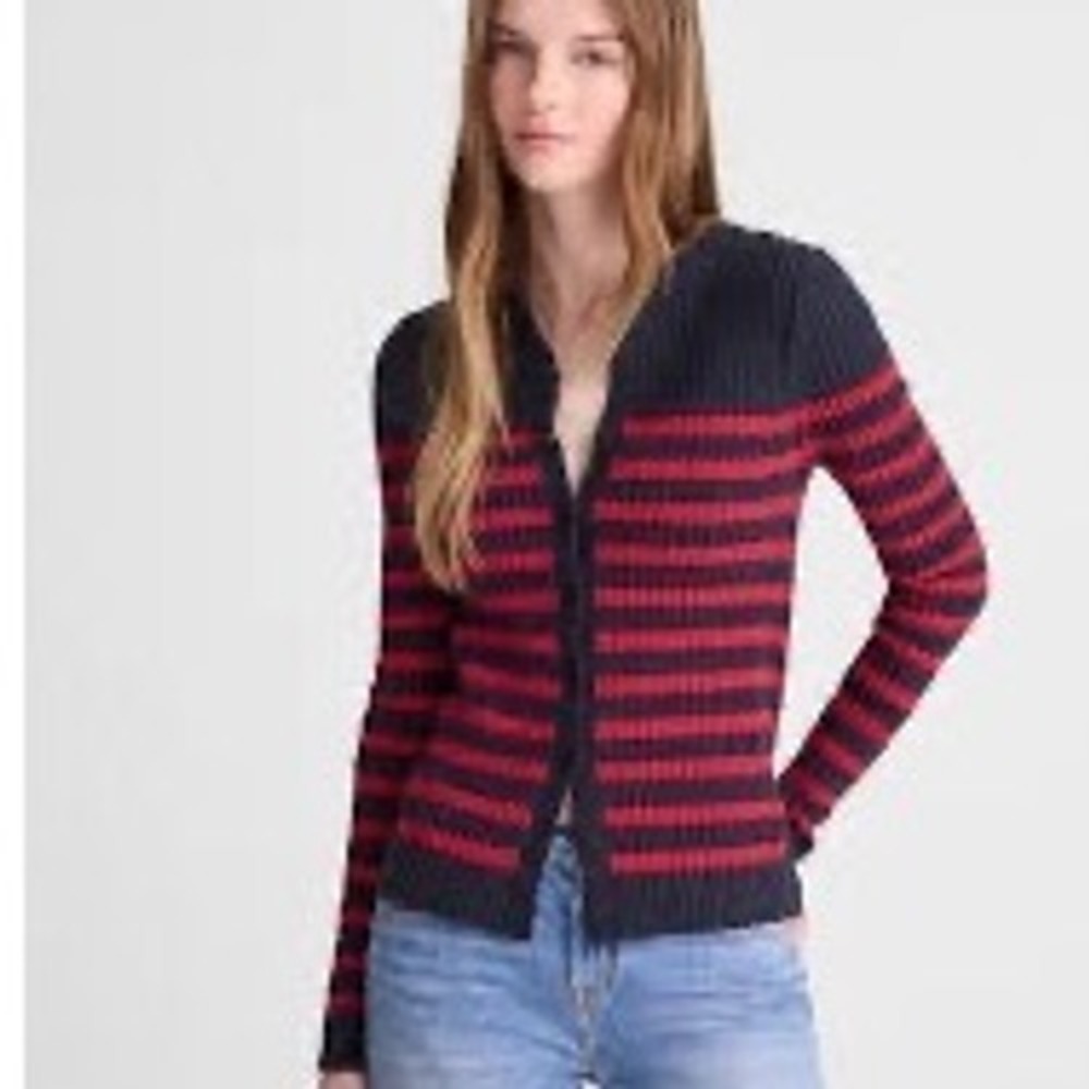 NWT Madewell Striped Bouclé-Knit Cardigan Womens M Navy Red Preppy Parisian